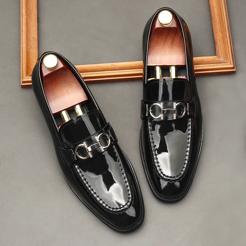 Spring and Autumn New All Cowhide Open Edge Beaded Bright Face Slip-on Business Dress Leather Shoes Men's Lefu Shoes