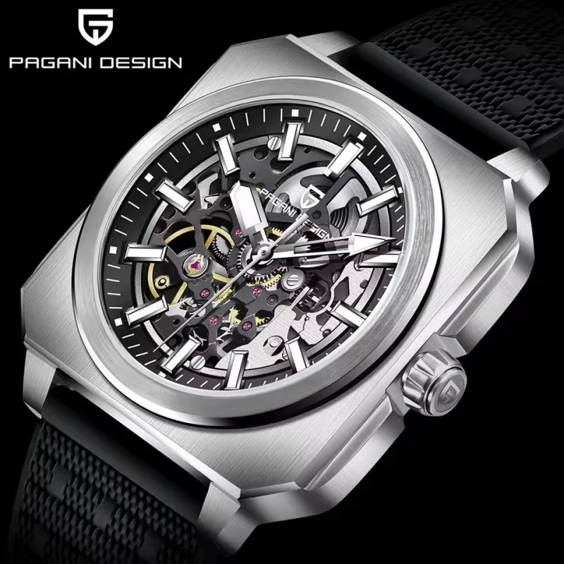 PAGANI DESIGN 1791 nouveau rétro 38mm carré cadran lumineux 50m étanche conception creuse hommes mécanique automatique montre de luxe cadeau