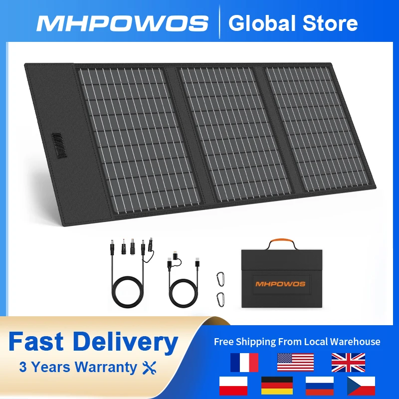 MHPOWOS 45W Solar Panel 18V Portable Solar Panel Charger IP67 Emergency Backup Power Supply for Camping Outdoor Van Trip Phone