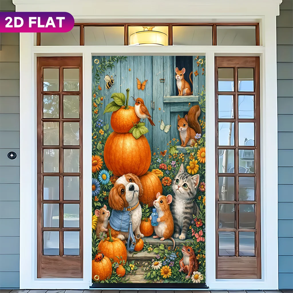 1pc Banner Door Curtain Autumn Animals Gathering Polyester Fabric Decor Suitable for Bedroom Living Room Front Door Background