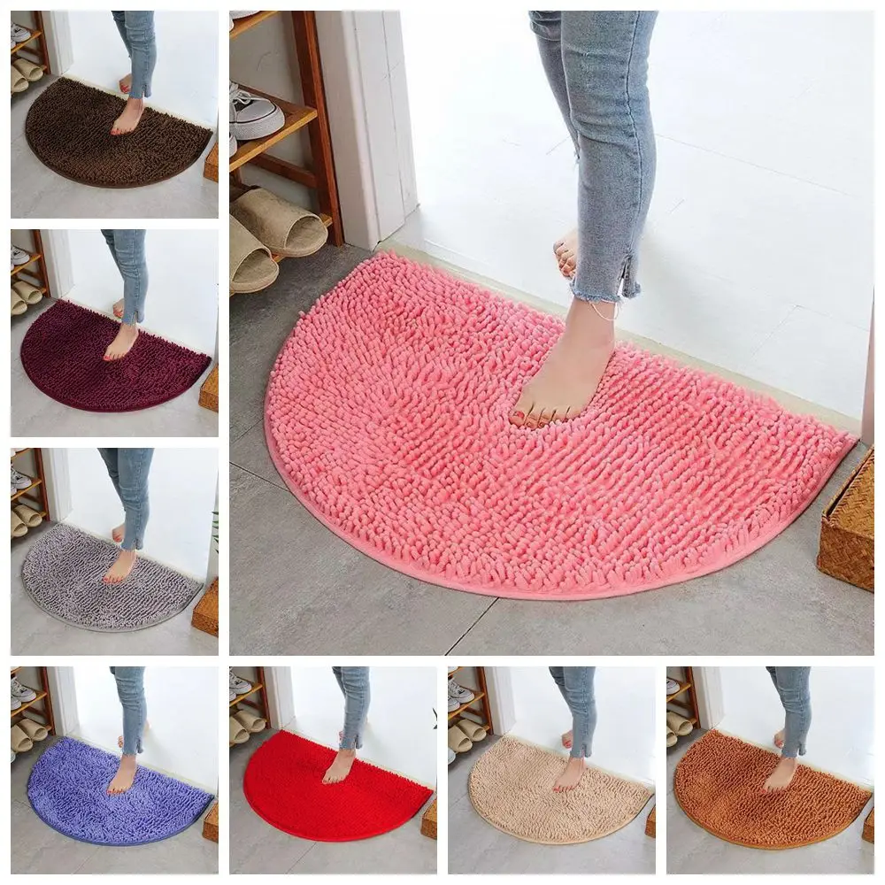 Semicircular Pet Mat Non Slip Water Absorbent Chenille Bath Mat Floor Carpet Shower Rug