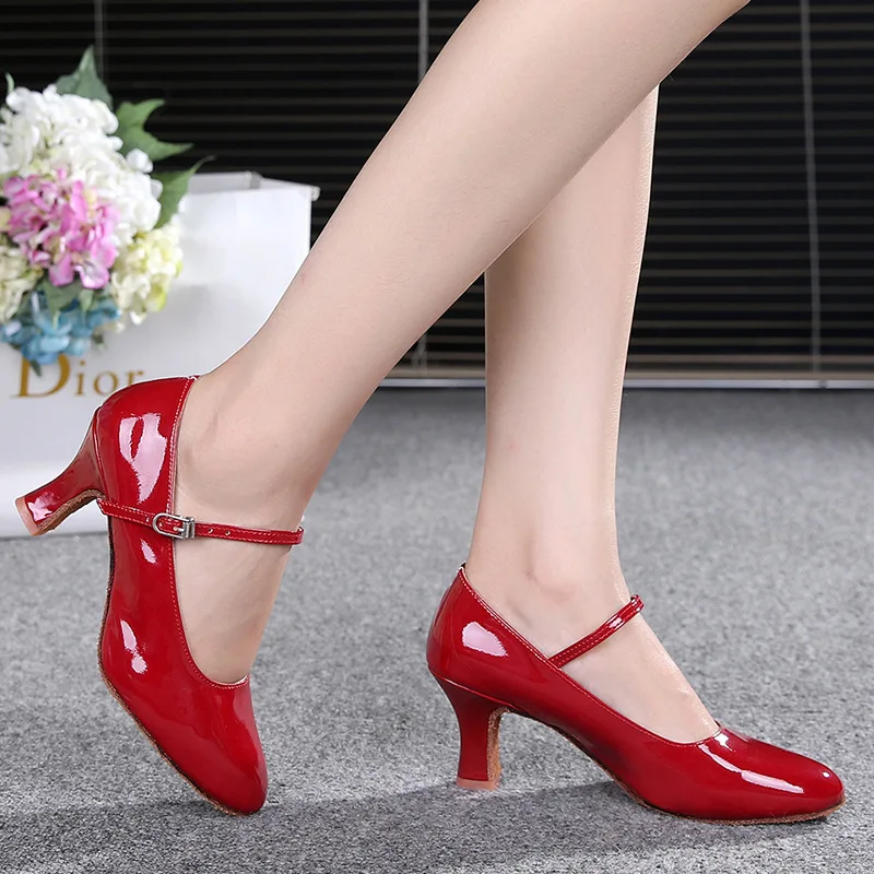 Modern Dance Shoes with Medium Heels, Soft Soles, and Point Toed Design for Ladies Red High-heeled Shoes Zapatos 5cm/7cm