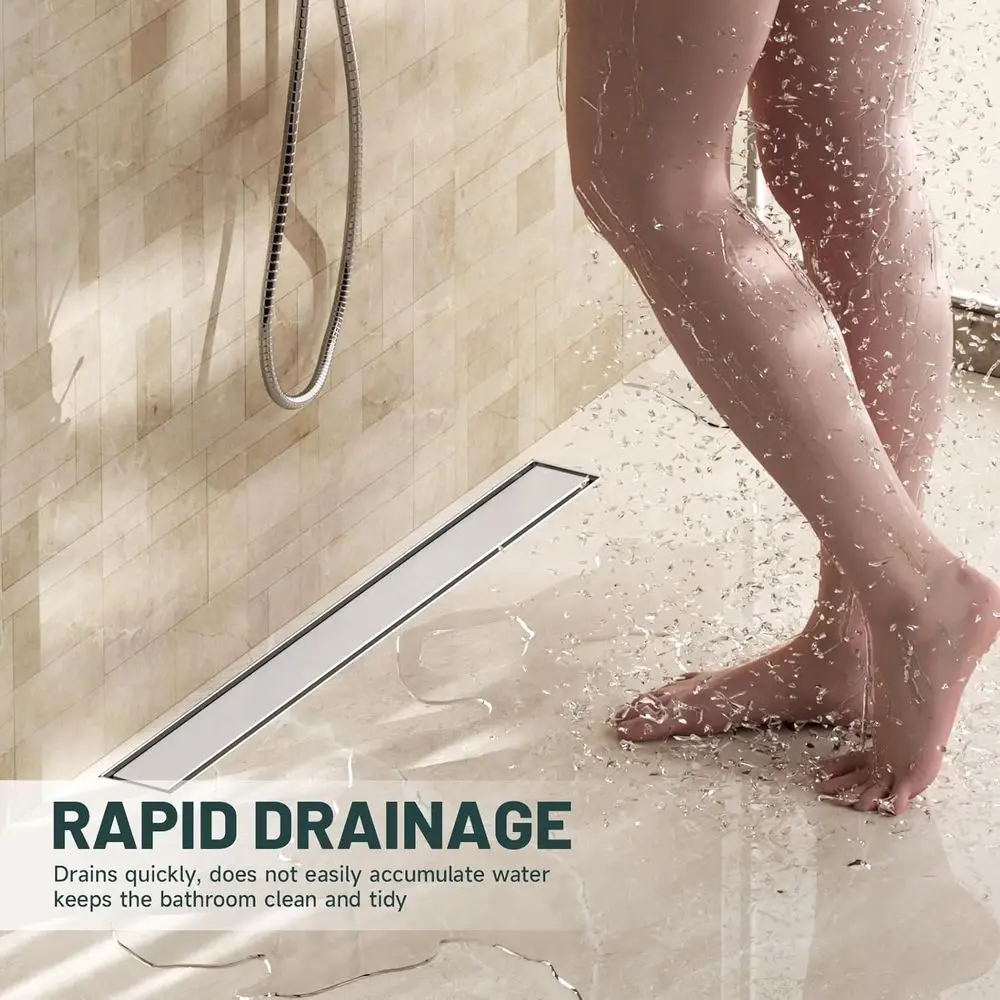 Ralo Linear de Chuveiro de 28 Polegadas em Níquel Escovado com Coletor de Cabelos