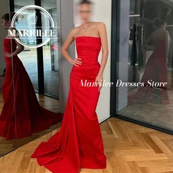 Marrilee Customized Strapless Mermaid Pleated Stain Sexy Evening Dress Floor Length Sleeveless Backless Simple Party Prom Gown