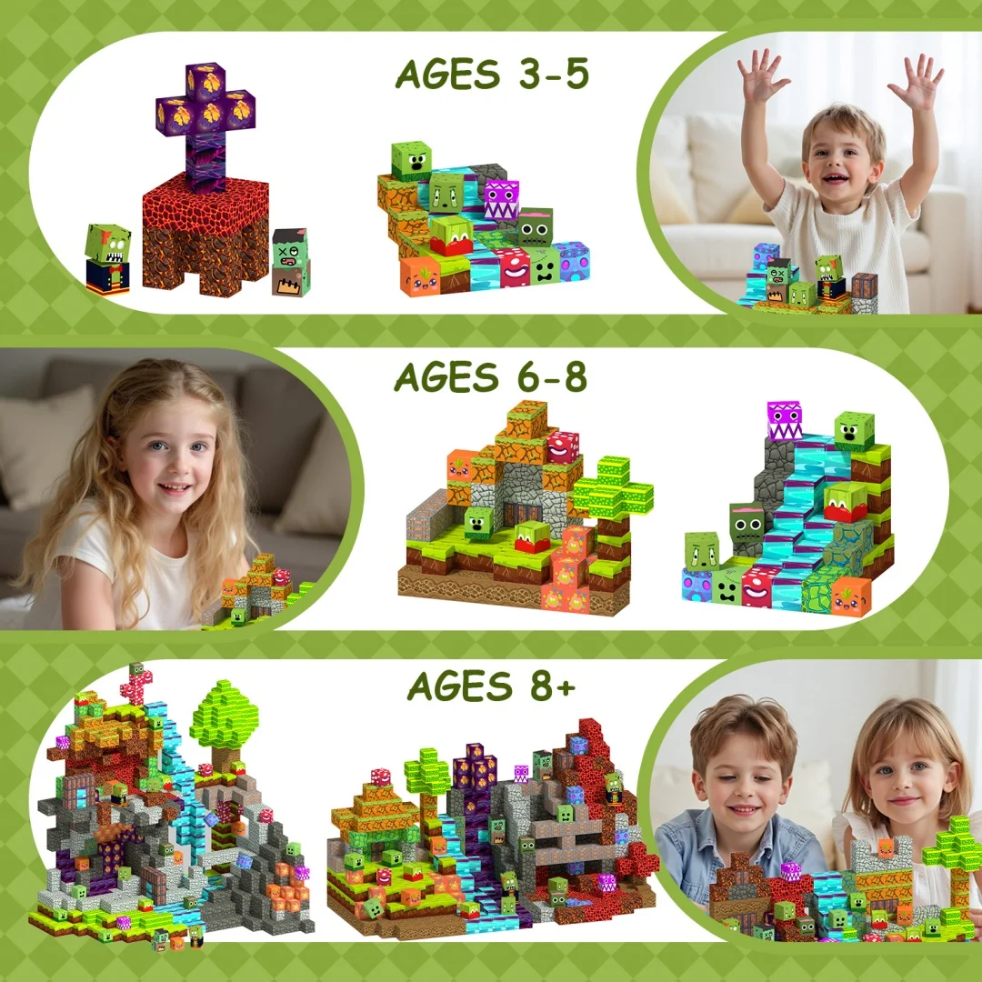 Blocs magnétiques - Construisez mon monde magnétique, édition cubes magnétiques, jouets de construction pour garçons et filles, jouets sensoriels STEM Montessori.