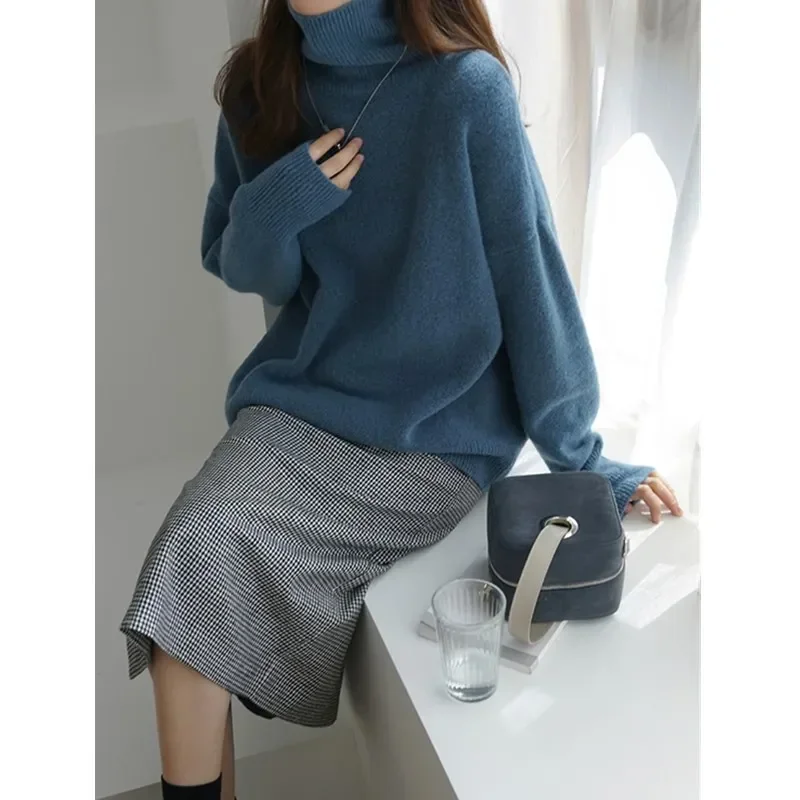 High Neck Sweater For Women Loose Leisure Thick Cashmere Pullovers Autumn Winter Knitted Women\'s Long Sleeve Top Turtleneck 2024