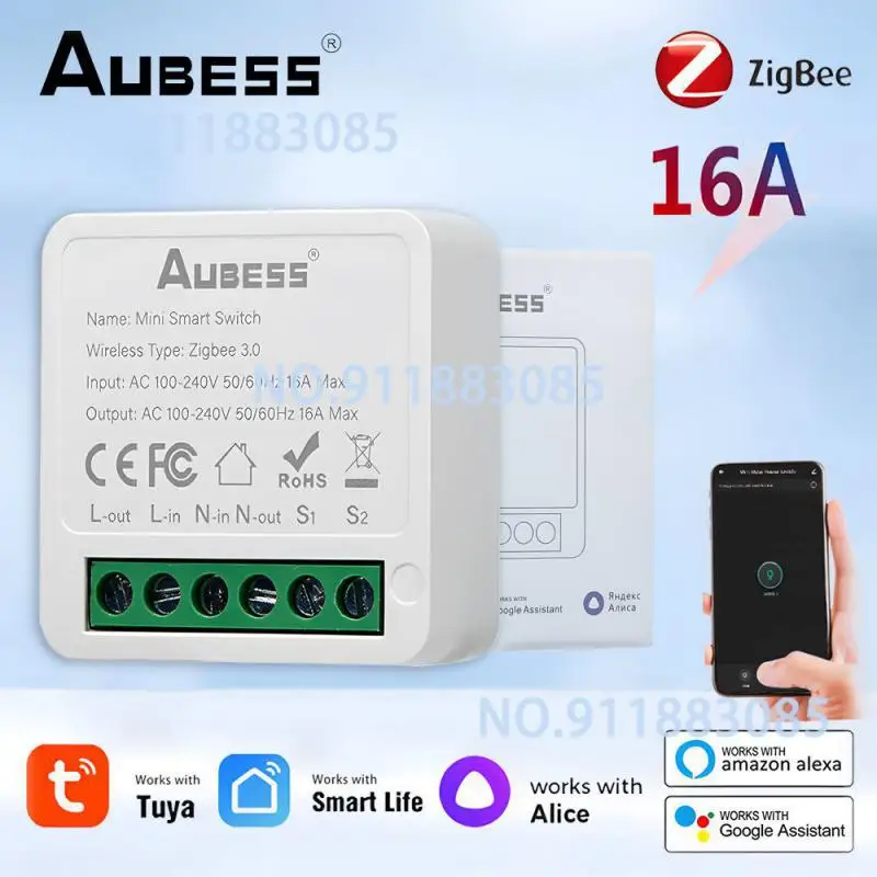 Tuya 16A ZigBee 3.0 Smart Light Switch DIY Mini Smart Home Automation Timing Breaker Work With Alexa Google Home Yandex Alice