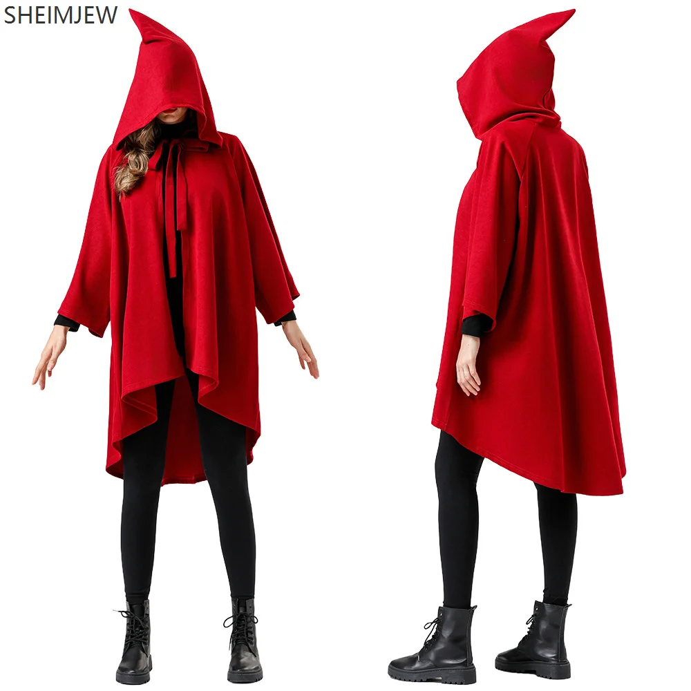 

AA1 Unisex Medieval Renaissance Hooded Cloak Little Red Riding Hood Cosplay Cape Loose Fit for Holiday Party Stage Shawl