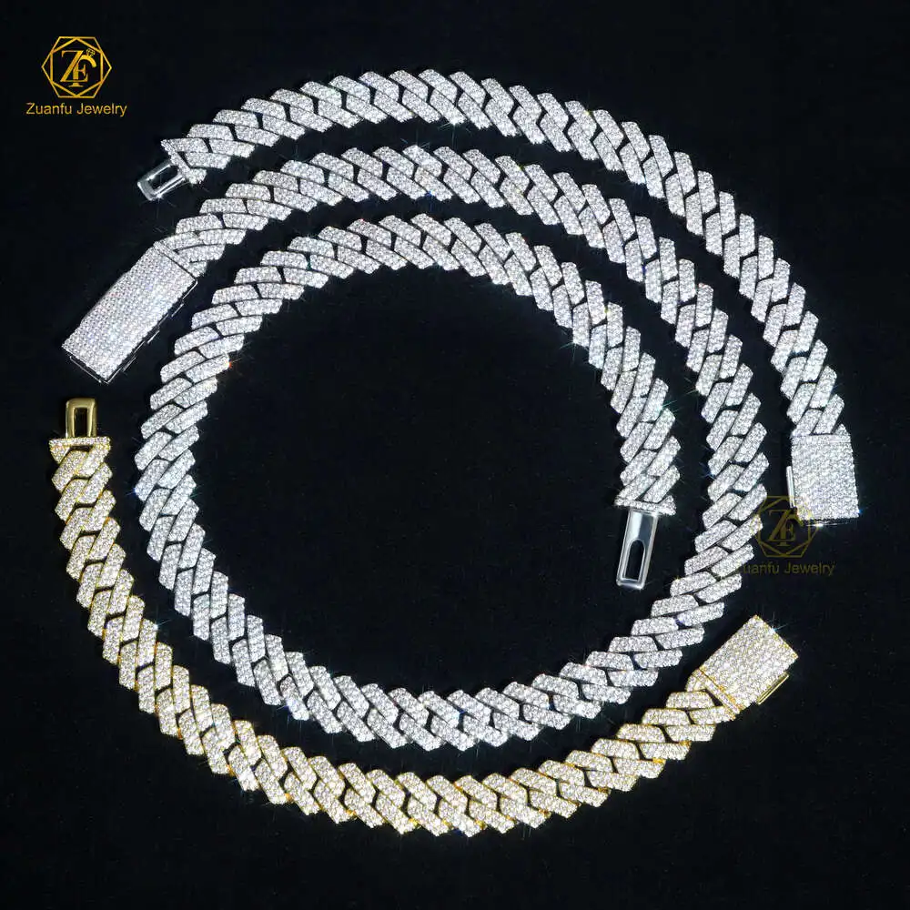 

6mm-14mm Cuban Necklace Custom Hip Hop Jewelry Ice Out Moissanite 925 Sterling Silver Cuban Link Chain for Men