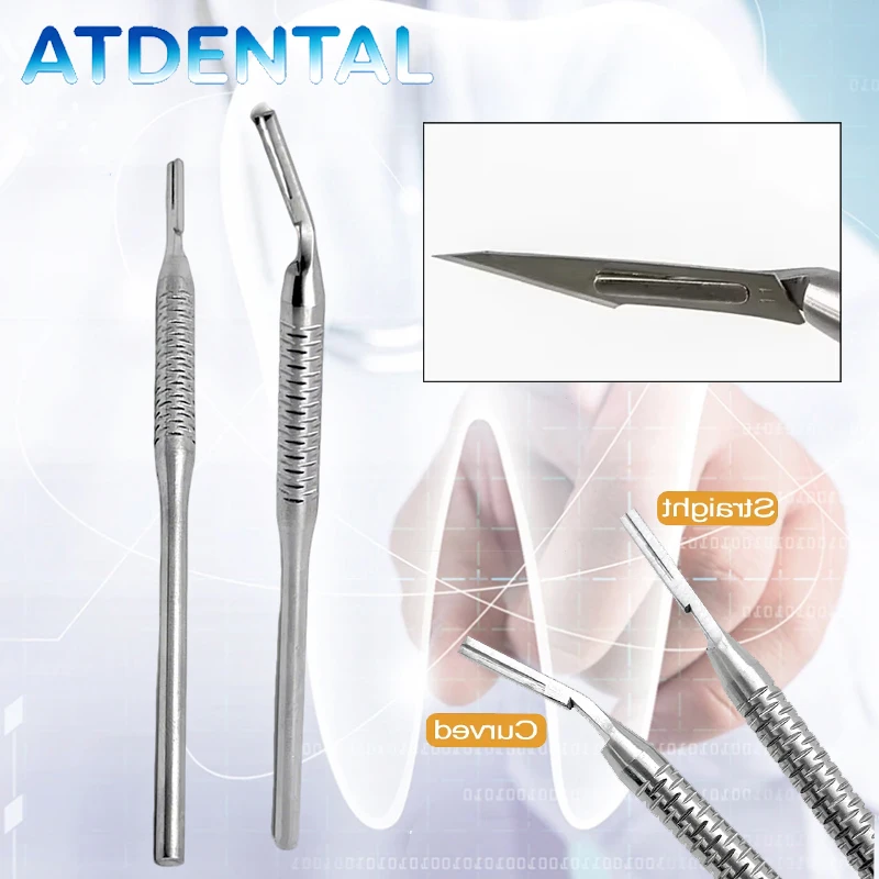 

Dental Scalpel Handle Stainless Steel No.3 Curved Applicable Blade Handle for Oral Surgery Instrument Kit