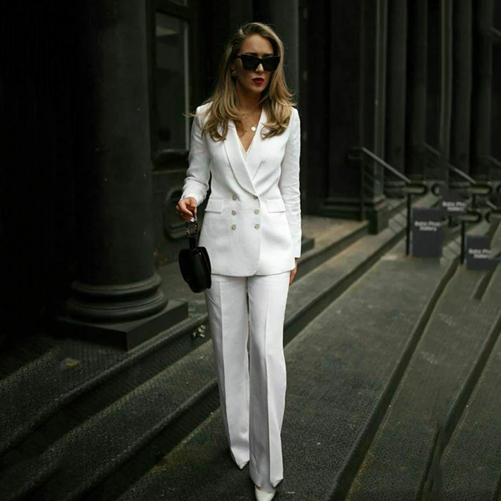 

Women's Formal Pant Suits For Wedding White Office Ladies Double Breasted Blazer Pants Women's Work Pant Suit Costume Suits 2023