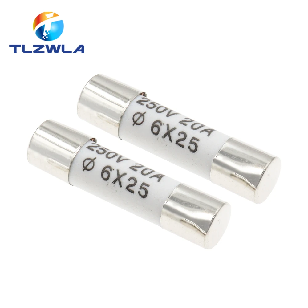 10PCS 6*25mm Ceramic Fuse 6*25 Ceramic insurance Tube 6X25MM 0.5A 1A 2A 3A 5A 6A 7A 8A 10A 15A 20A 25A 30A 250V RO57 Fuse BS1362