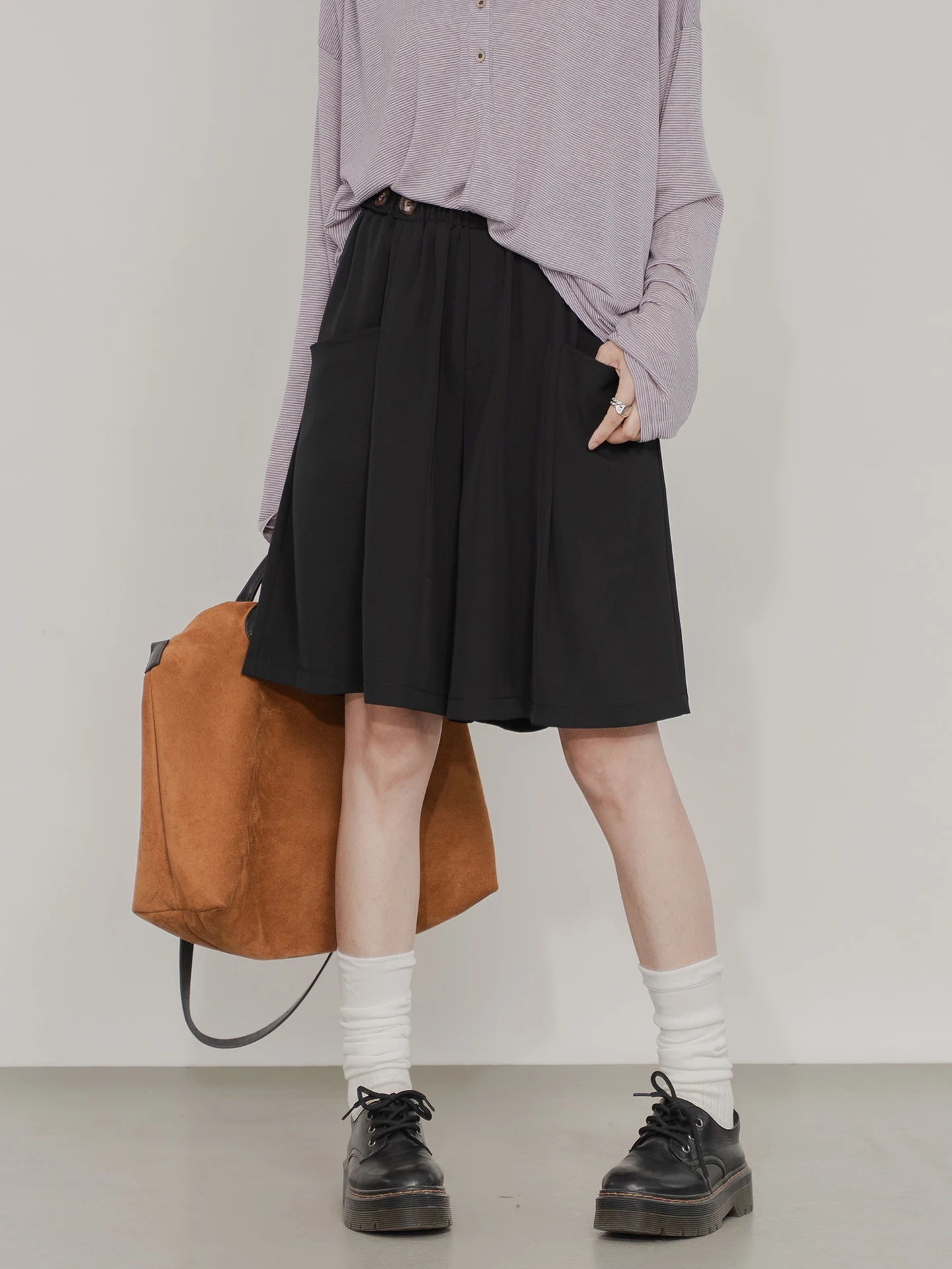 

High Waist Wide Leg Five-Point Pants Elastic Casual Thin Soft Spring Summer Street Trend Skirt Pants Soft Drapey Comfortable