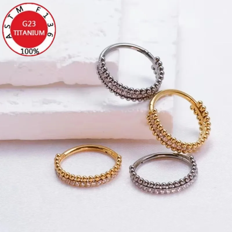 2/5Pcs 16G G23 Titanium Crystal Zirconia Seamless Septum Clicker Hoops Hinged Segment Daith Cartilage Tragus Piercing Earrings