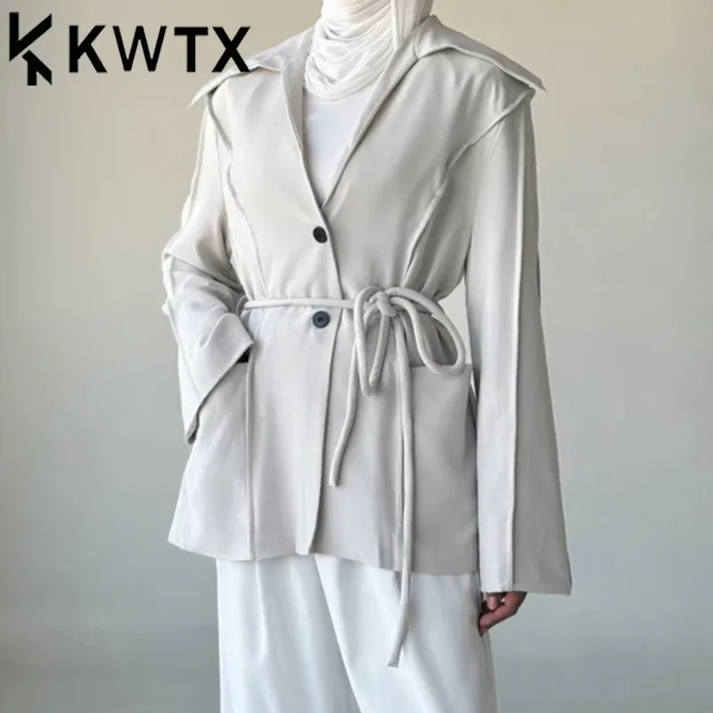 

KWTX Women's Collar Blazer - Spring Summer Belted Jacket Fashion Office Wear Designer Slim Fit Suit S-XL