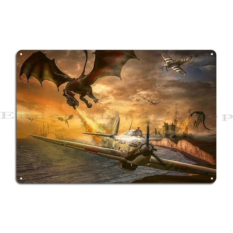 Battle Of Britain Versus Dragons Air Combat Metal Plaque Poster Club Wall Plaque Printing Wall Decor Wall Decor Tin Sign Poster