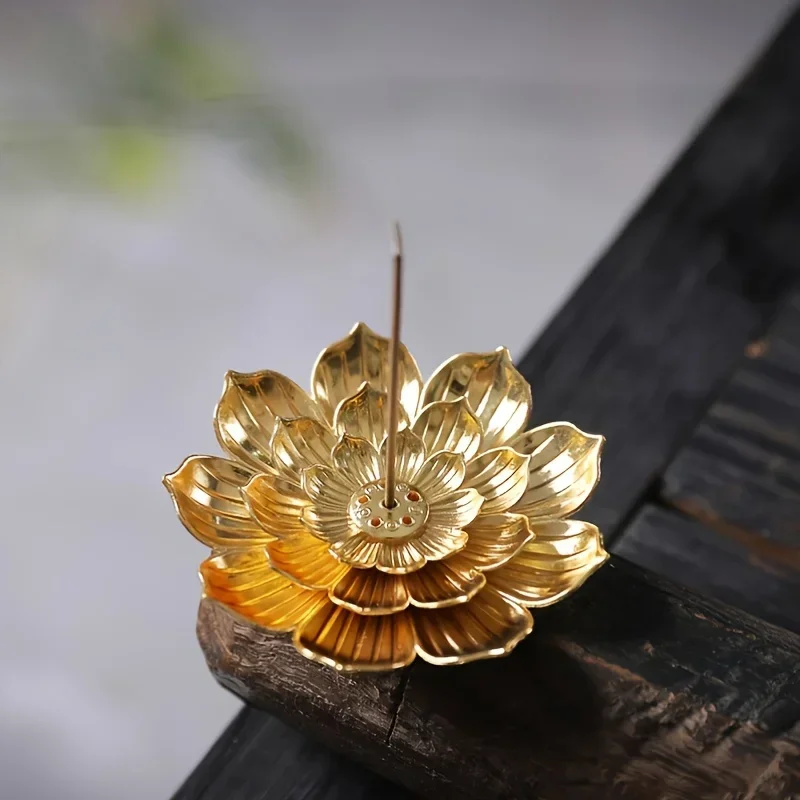 Porous Lotus Alloy Incense Burner Stick Lotus Flower Incense Holder Buddhism Mini Sandalwood Censer Temples Home Decor Supplies