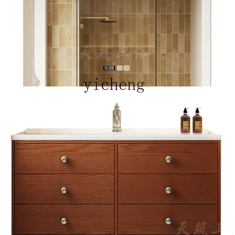 Zf Antique Oak Paint Bathroom Cabinet Stone Plate Ceramic Integrated Bathroom Wash Inter-Platform Basin