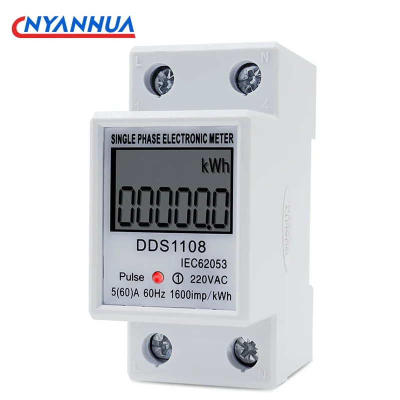 LCD Single Phase Electric Energy Meter KWH AC Digital Watt-Hour Meter 220V 60A 50Hz Electric Din Rail