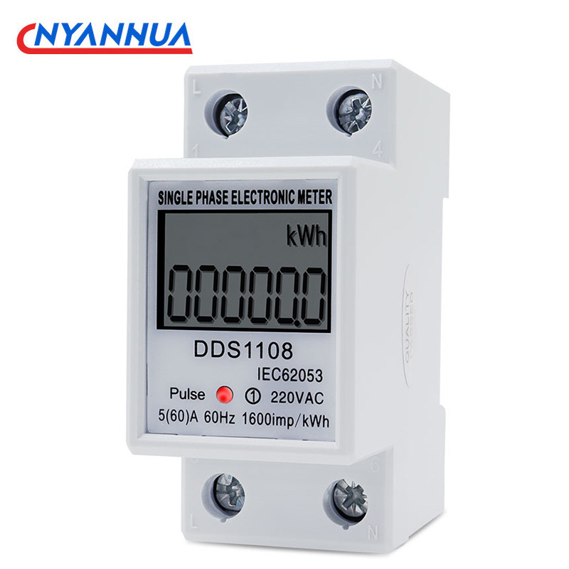  LCD Single Phase Electric Energy Meter KWH AC Digital Watt-Hour Meter 220V 60A 50Hz Electric Din Rail