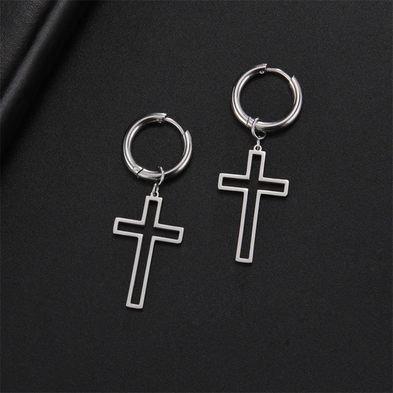 Stainless Steel Earrings Gothic Cross Plated Hoops Earrings For Women Men Trend Lightning Pendant Earring Jewelry Party Gifts