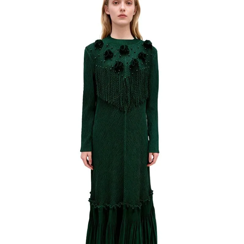 تنورة نسائية طويلة من Sve Dragon Sc مزينة بشراشيب ومطويات ثلاثية الأبعاد لتزيين الزهور على شكل حرف a Sle #5