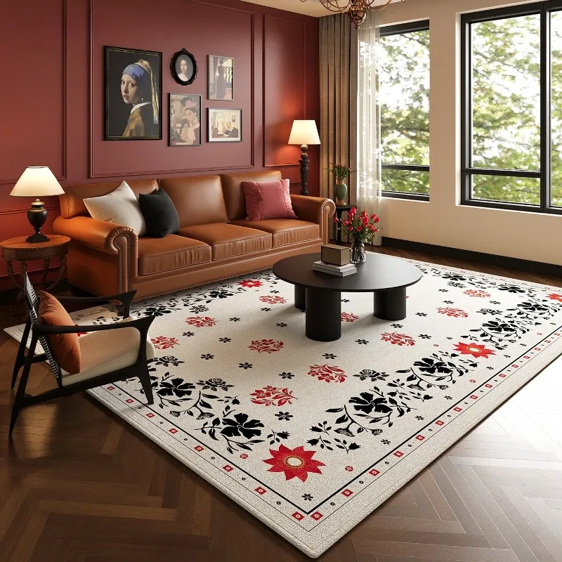 

French Light Luxury Living Room Carpet Retro Home Decoration Sofa Coffee Table Floor Mat Non-slip Machine Washable Bedroom Rug