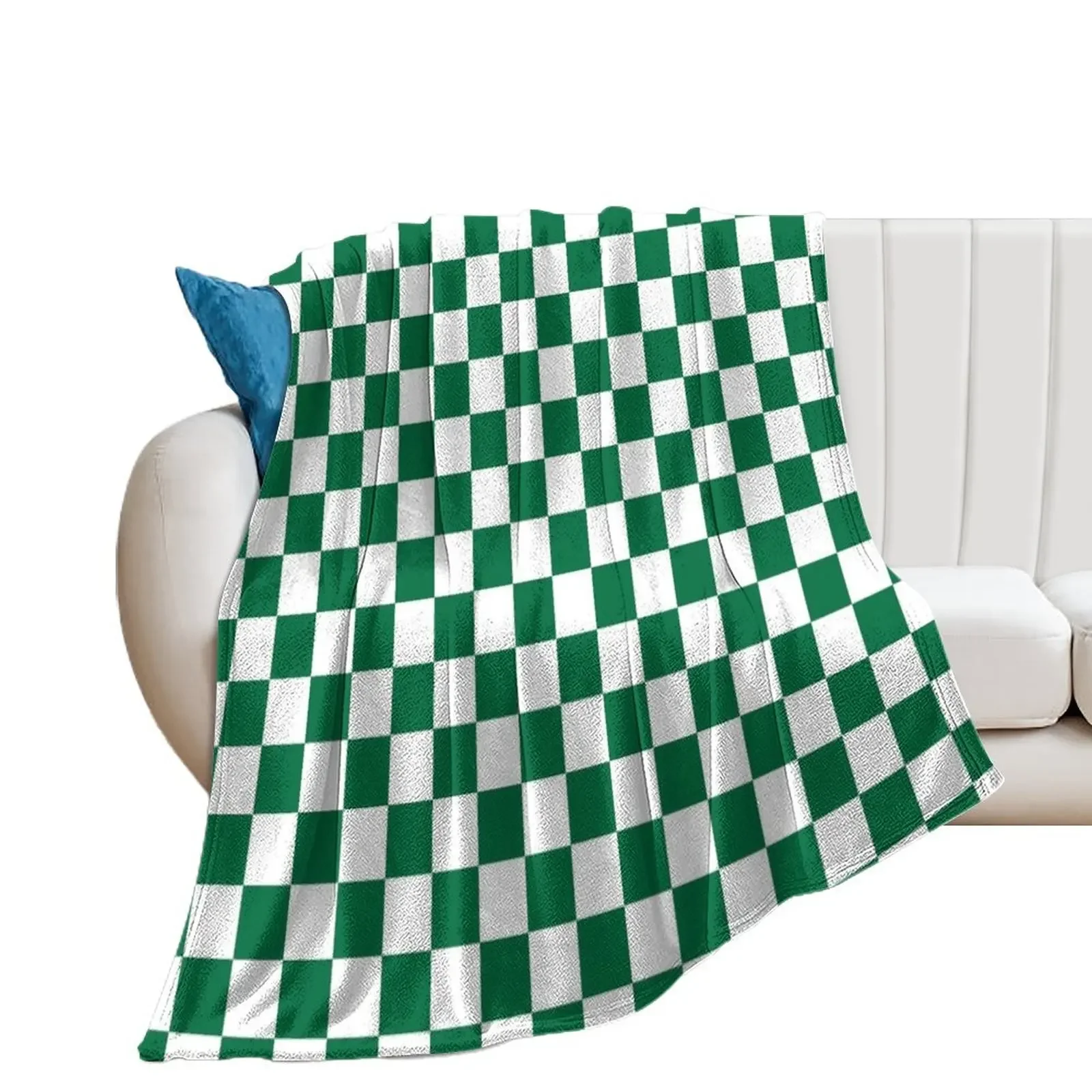 

White and Cadmium Green Checkerboard Throw Blanket Vintage Sofas Blankets