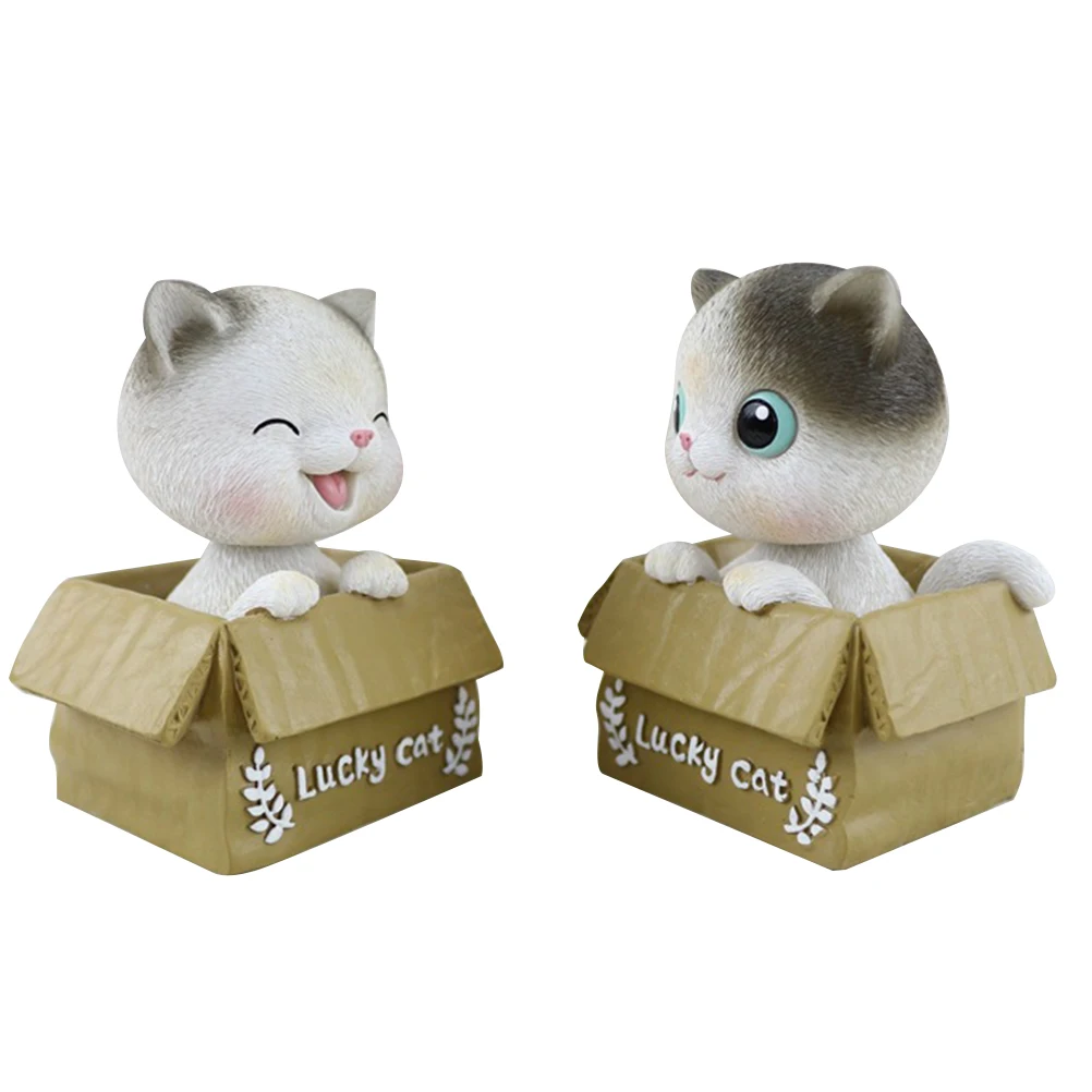 

2 Pcs Cat Ornaments Figurine Cute Figurines Decor Resin Fake Decoration