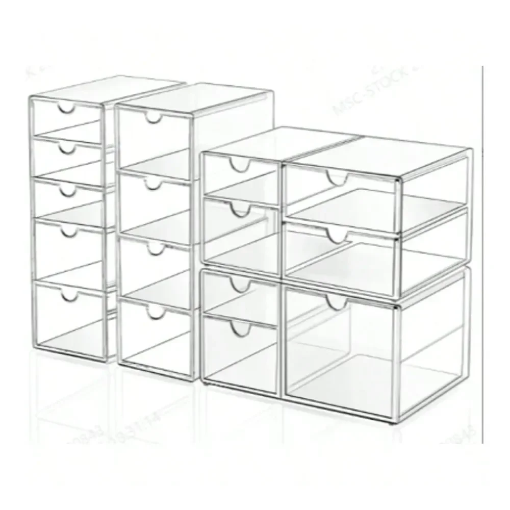 

Органайзер для хранения косметики TAIMASI с 16 ящиками, 4 комплекта акриловых органайзеров для офисного стола и хранения, пылезащитные ящики или