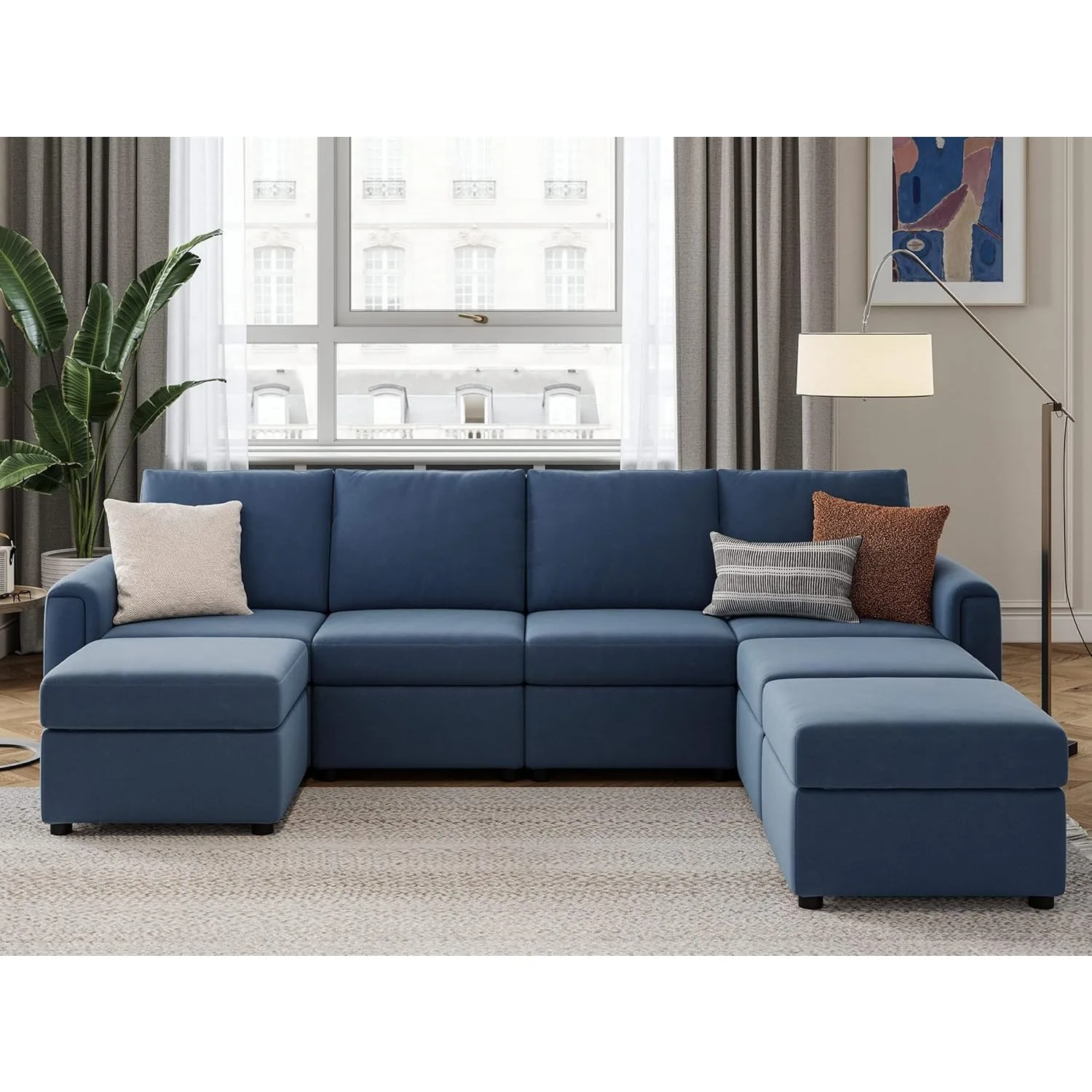 Family modular modular sofa, convertible U-shaped sofa, storage space, memory foam, 7 seats