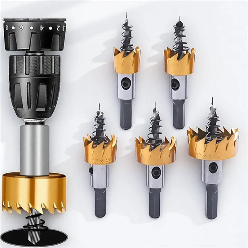 BAAJ-Hole Saw Cutter Drill Bit Set 5 Pieces HSS For Sheet Metal Reaming 16Mm 18.5Mm 20Mm 25Mm 30Mm High Precision Drills