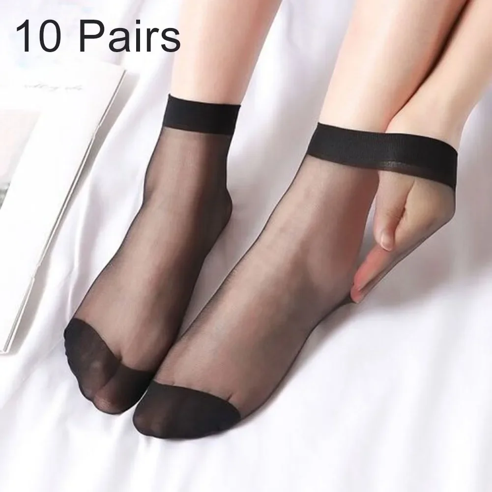 Women's 10 Pairs See Through Summer Short Socks Slim Nylon Invisible Lightweight Tight Casual Solid Breathable Ladies Socks