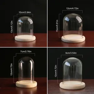 Wooden base with LED light glass dome, birthday gift, bedroom decoration, glass cover, landscape vase, terrarium, container, flower support 8 MAIN SALES GLASS CUPULA - №7