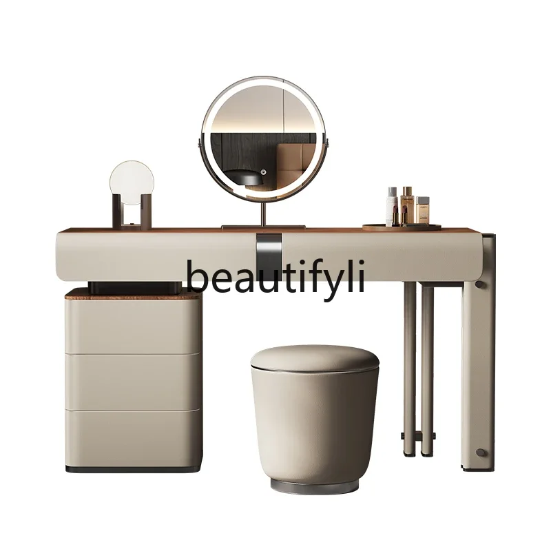 

Italian minimalist dresser, simple modern walnut solid wood makeup table, dresser and chest integrated