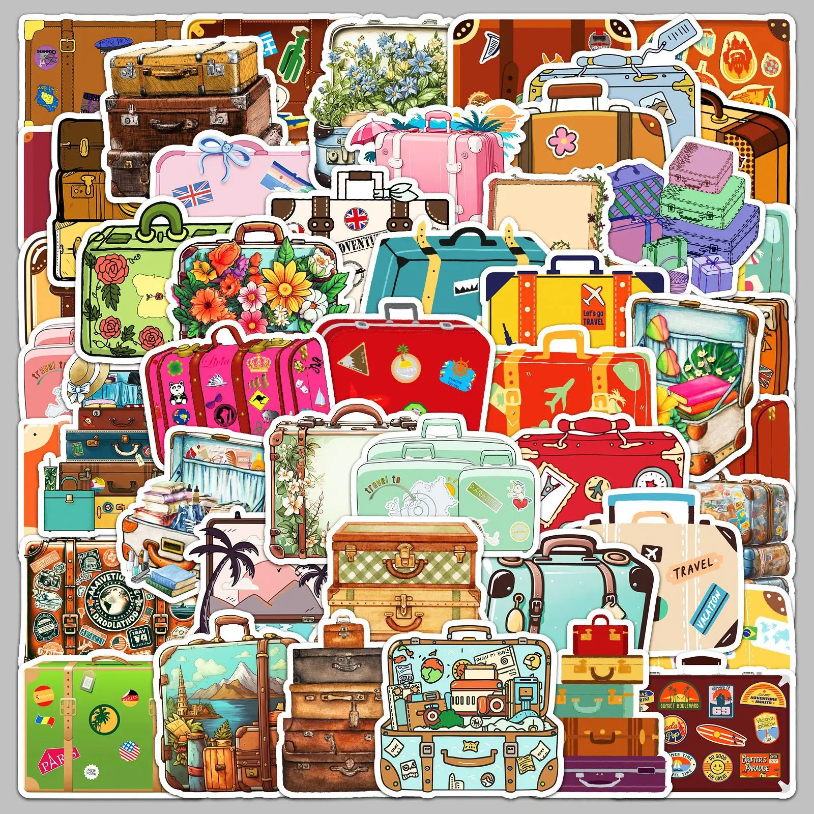 

50Pcs Creative Cartoon Style Suitcase Luggage Series Graffiti Stickers Suitable For Helmet Desktop Wall Decoration DIY Stickers