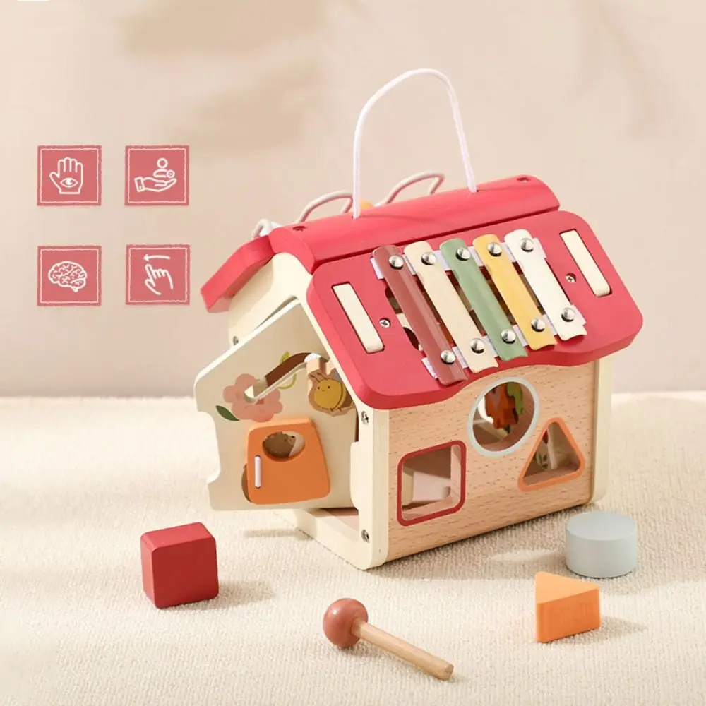 

Busy Board Kids Wooden Montessori Toys Early Education Shape Sorter House Building Blocks Puzzle Toys Portable Logical Thinking