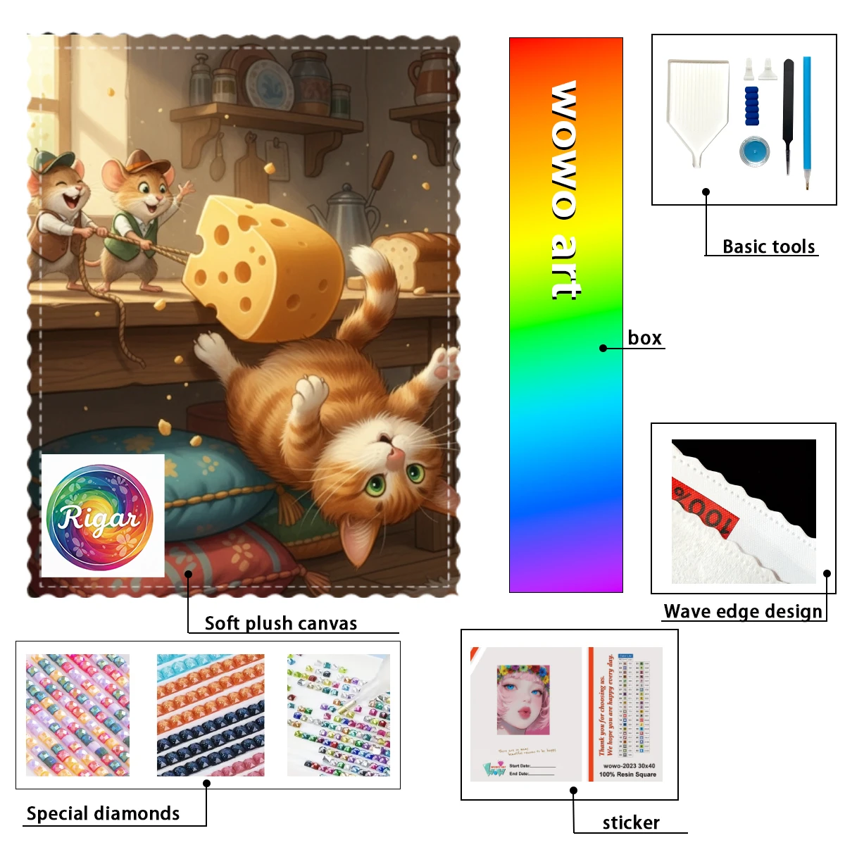 

【Rigar Diamond art】Two mice and a kitten 100% resin FD+ab+xc Diamond Stamping Kit Perfect Masterpiece worth Buyi