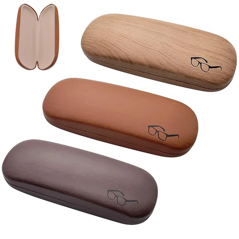 High Quality Wood Grain Hard Hard Shell Glasses Case,Eye Glass Carry Case for Men Women PU Leather Eyeglass Box Holder