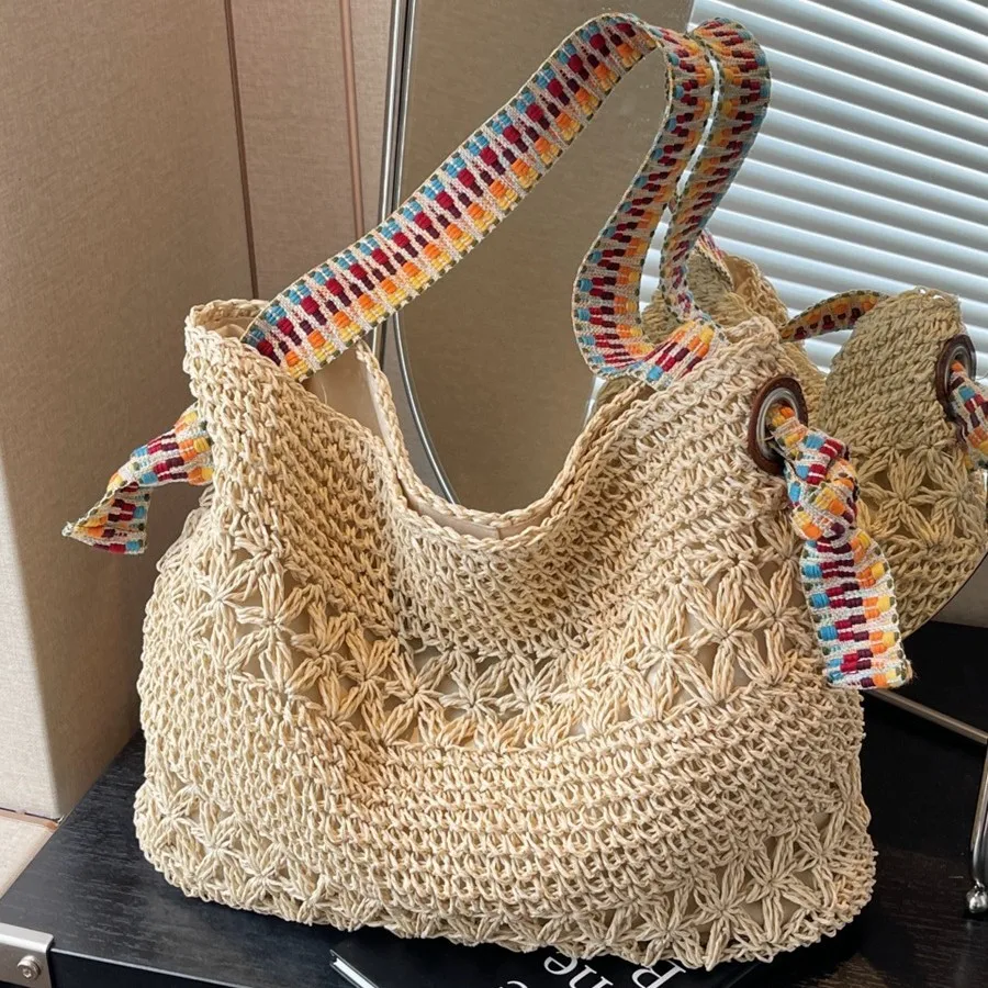 

Casual Large Capacity Straw Tote Bag Women Woven Summer Beach Bag Big Shopper Purses 2025
