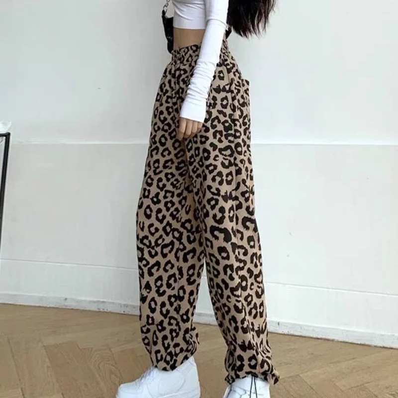 Casual Pants Women High Waisted Leopard Harajuku Streetwear Trousers Korean Style Mujer Fashion Baggy All-match 3XL Teenagers