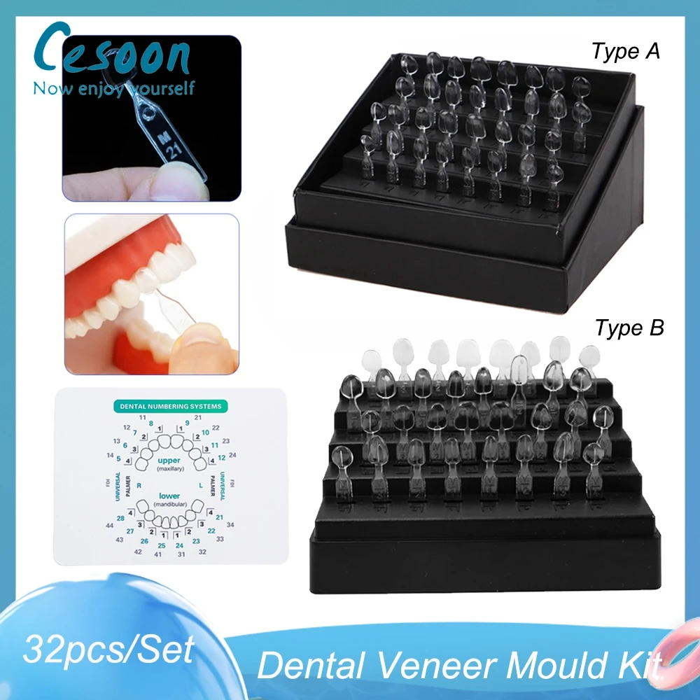 

32Pcs/Box Dental Veneer Mould Kit Composite Resin Mold Light Cure Autoclave Fast Quick Anterior Front Dentist Whitening Tools