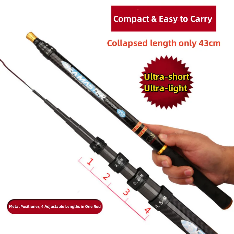 Ultra-light Carbon Fishing Rod Short Section Super-hard Four Lengths of Each Rod Are Available Adjustable Stream Fishing Rod