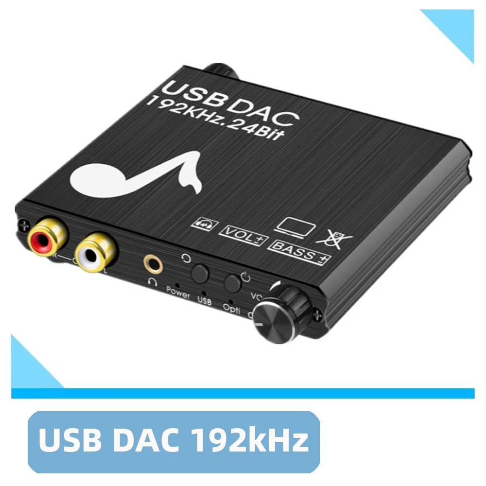 

192khz Digital to Analog audio converter DAC with Bass&Volume Control and fiber, coaxial USB input