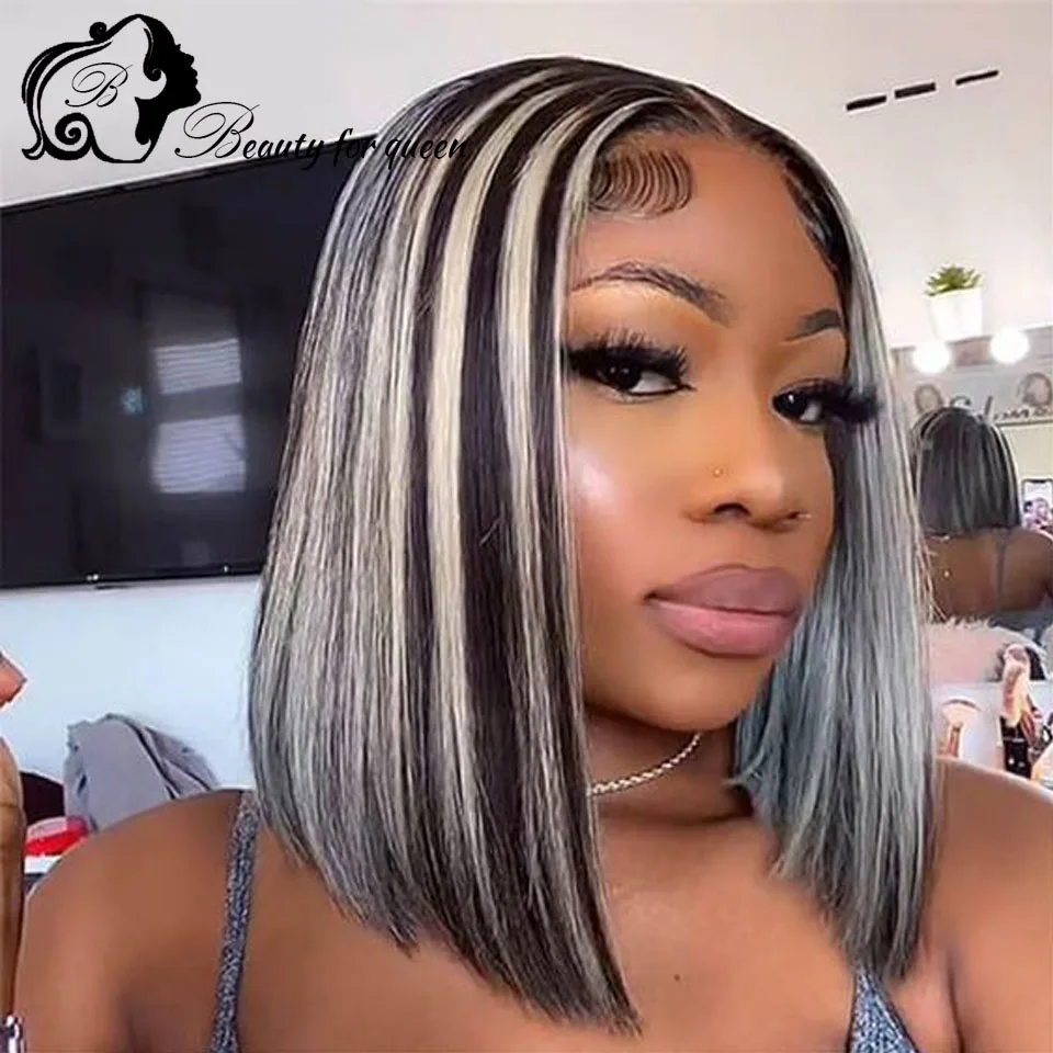 180% Ombre 60 Черный Цветной Короткий Боб Парик Человеческих Волос 13x4 Парики Человеческих Волос Предварительно Сорванные Бразильские Реми Парики Фронта Шнурка