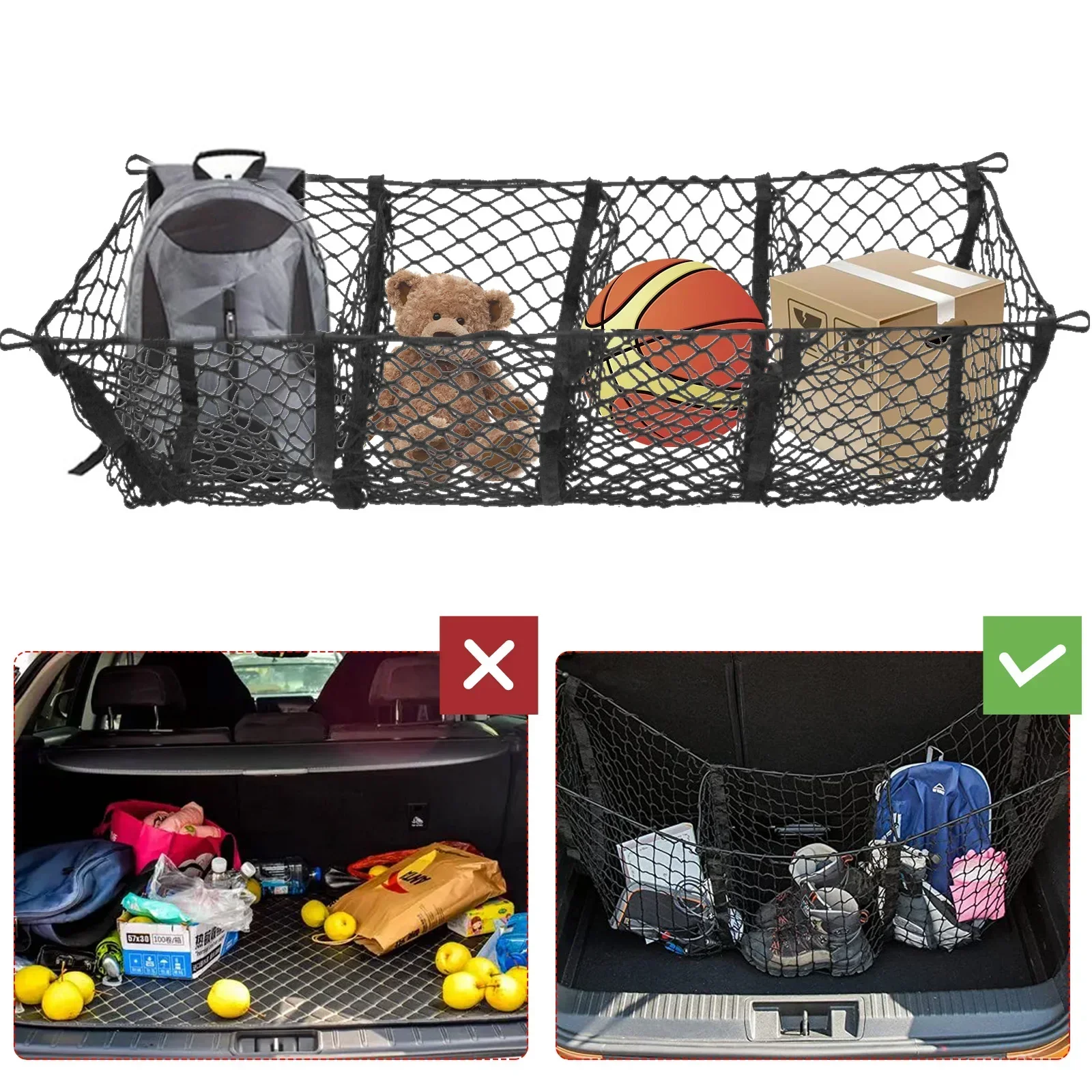 For Dodge Ram Pickup 1500 2500 3500 4500 5500 SRT-10 4x4 DRW Van 3/4 Pocket Cargo Net Trunk Luggage Storage Organiser Mesh