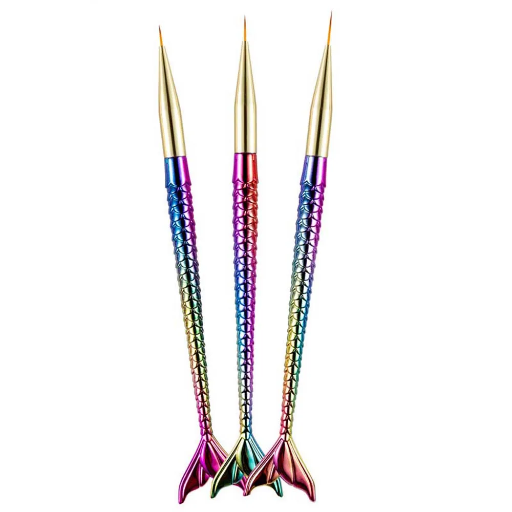 

3Pcs/set Mermaid Tail Shape Mermaid Nail Painting Brush Ultra-thin Line Flower Line Grid Mermaid Nail Art Liner Pen 7/9/11mm
