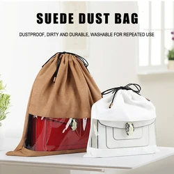 Bulk Washable Handbag Suede Dust Cover Bag For Purse Shoe Packaging Custom Logo Flannel Fabric Storage Protector With Drawstring