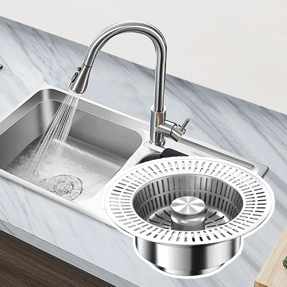 Kitchen Sink Drain Strainer Stainless Steel -Pop Up Sink Stopper Anti-Clogging Sink Food Catcher Basket -Odor Filter Sink Plug