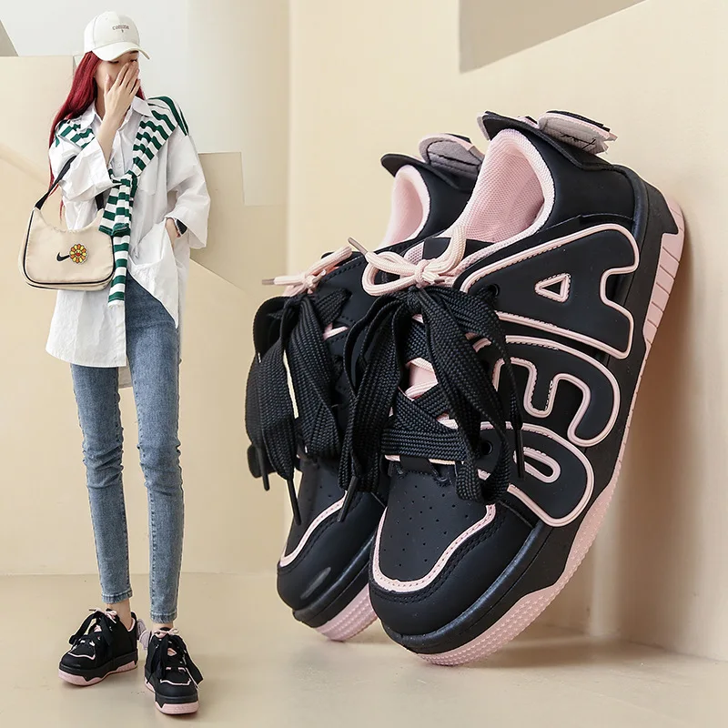 

Женские кроссовки для бега на платформе, теннисная обувь, модные дизайнерские Прогулочные кроссовки на массивной вулканизированной подошве, на шнуровке, повседневная обувь